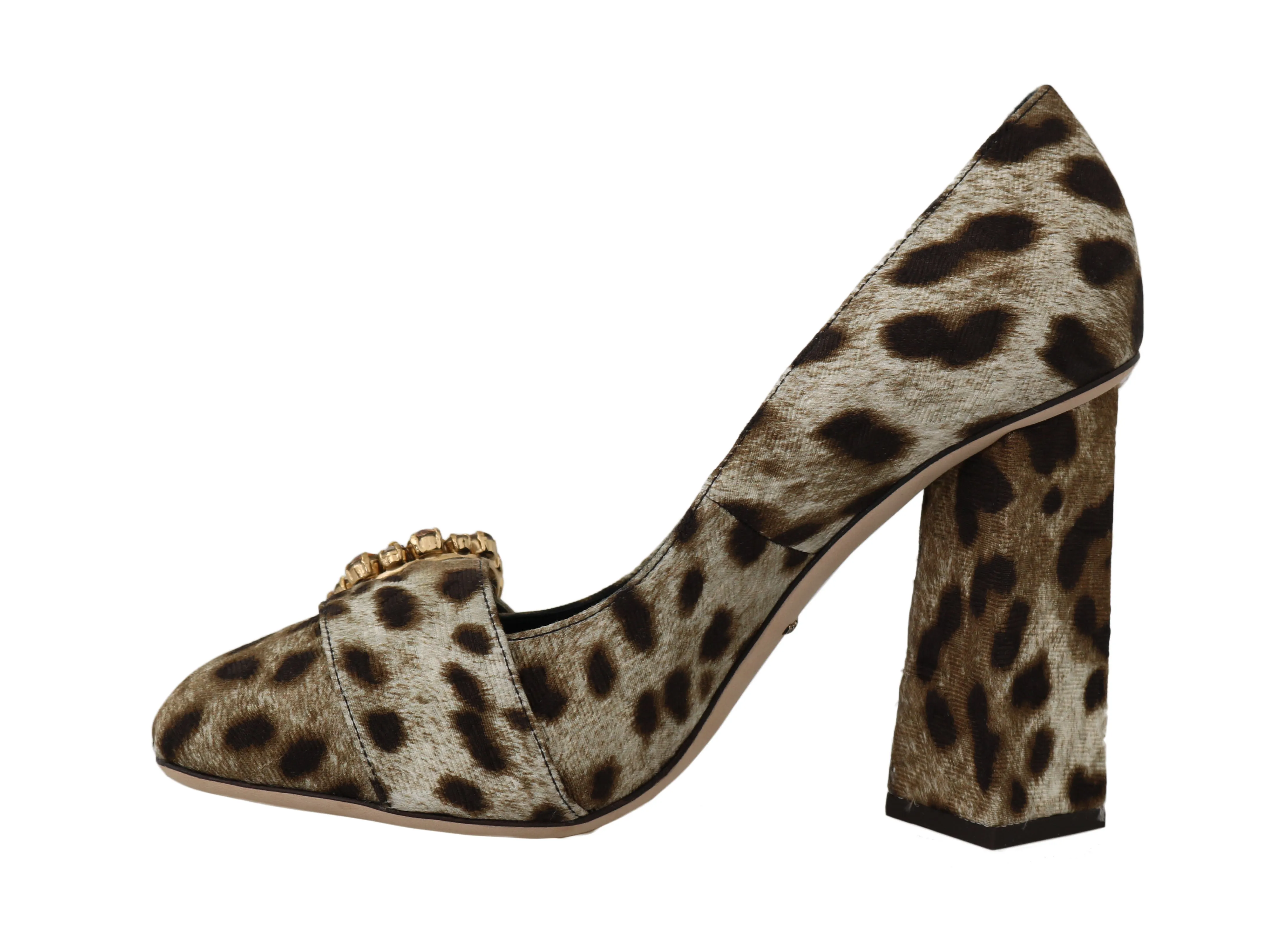Brown Leopard Brocade Crystal Pumps
