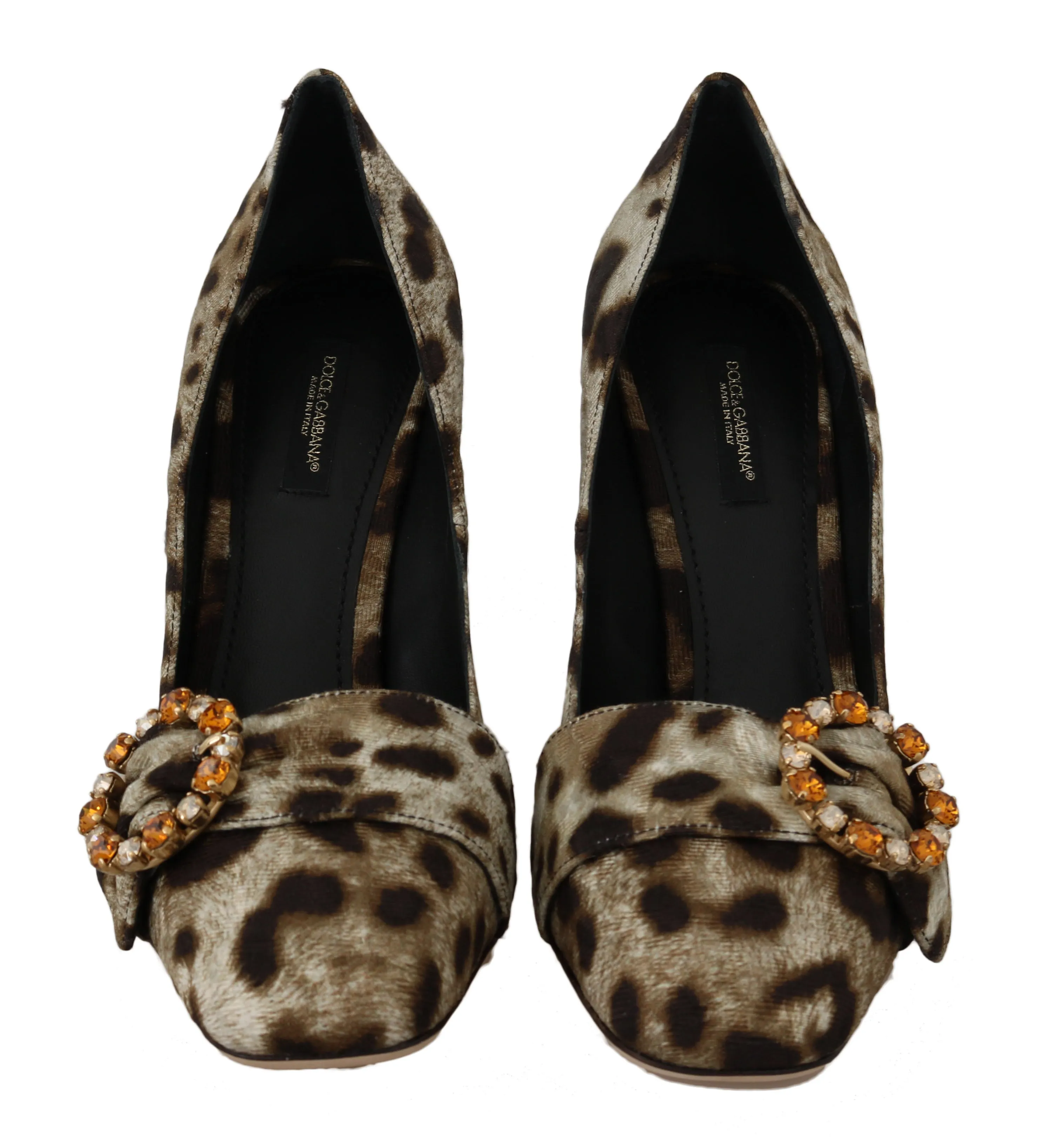 Brown Leopard Brocade Crystal Pumps