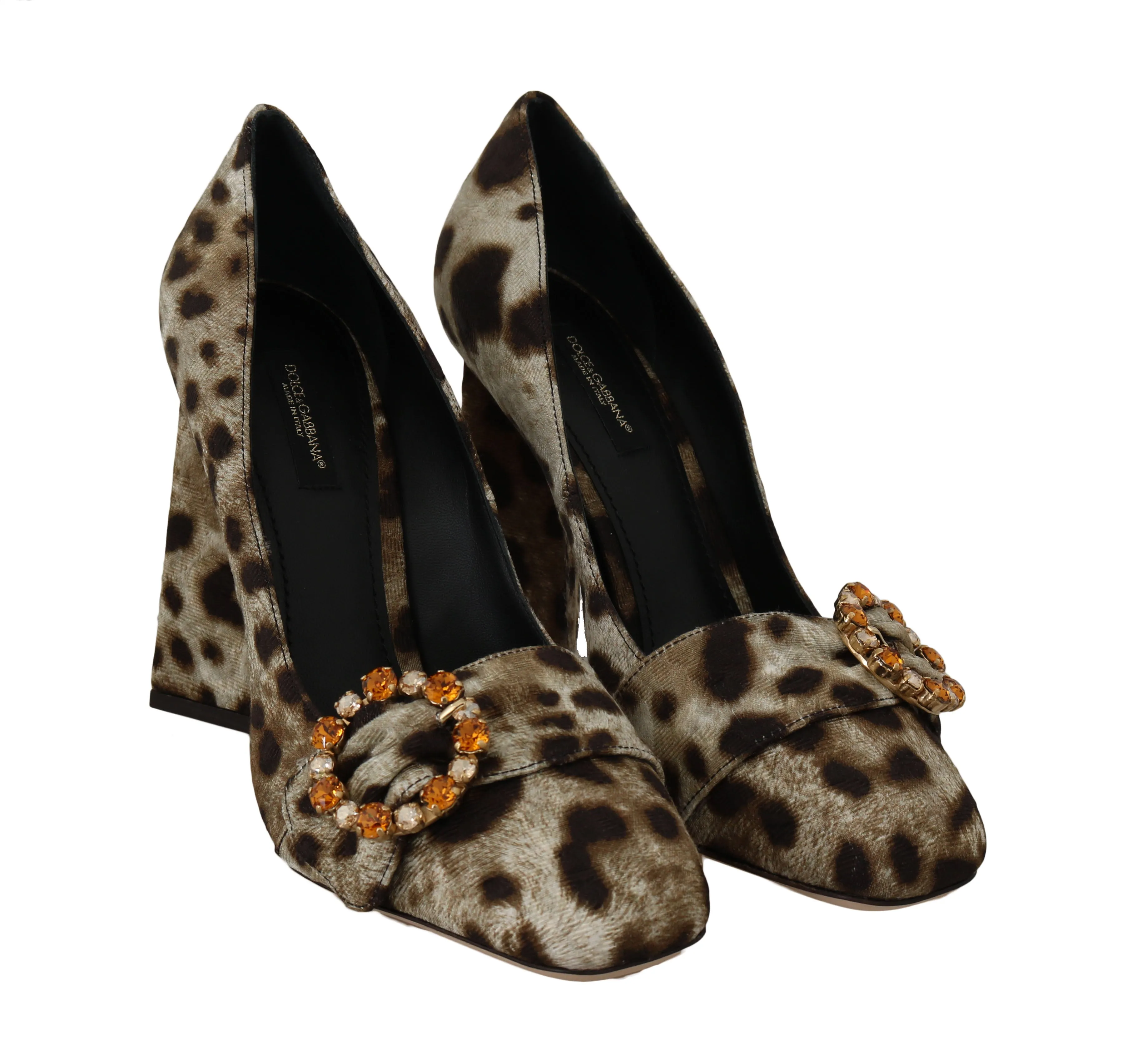 Brown Leopard Brocade Crystal Pumps