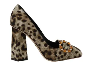 Brown Leopard Brocade Crystal Pumps