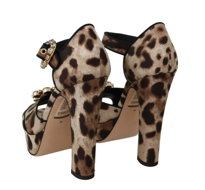 Brown Mikado Leopard Crystal Sandals