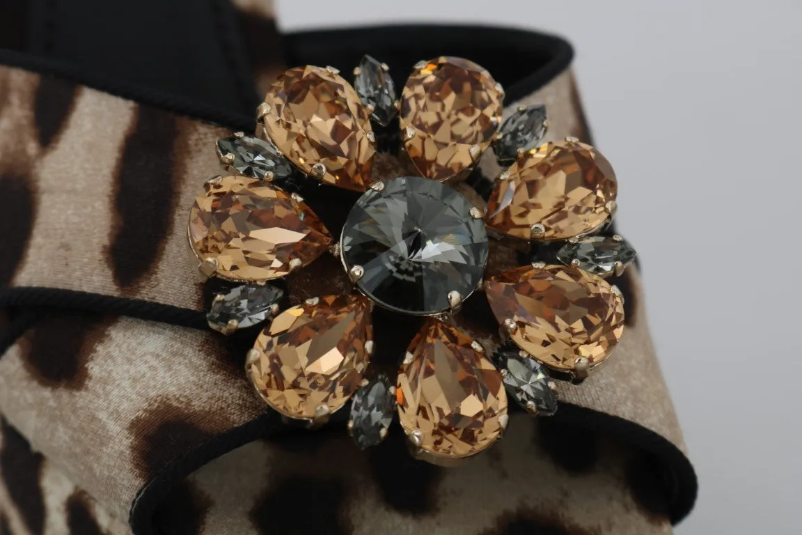 Brown Mikado Leopard Crystal Sandals