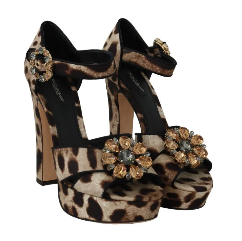 Brown Mikado Leopard Crystal Sandals
