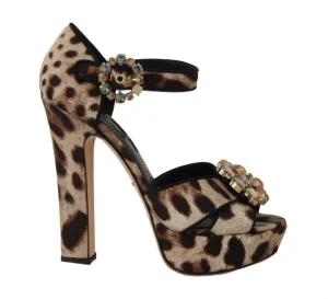 Brown Mikado Leopard Crystal Sandals