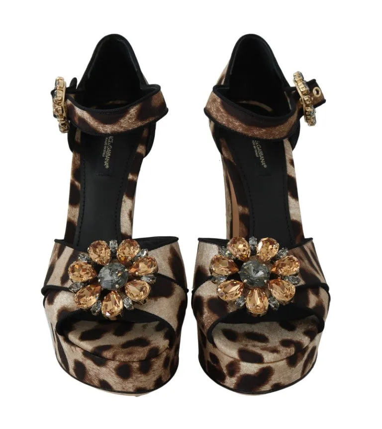 Brown Mikado Leopard Crystal Sandals