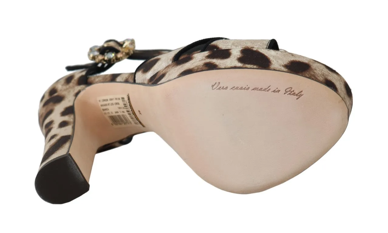 Brown Mikado Leopard Crystal Sandals