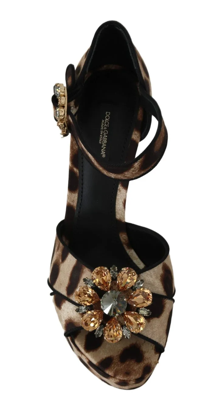 Brown Mikado Leopard Crystal Sandals