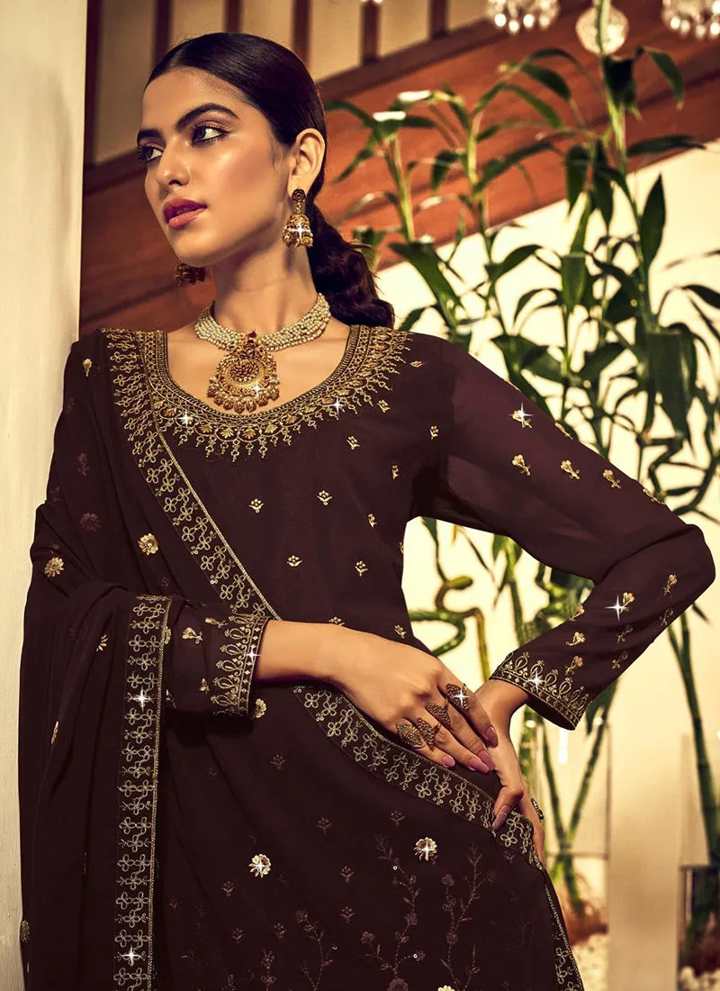 Brown Traditional Embroidery Lehenga Suit