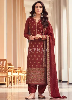 Burnt Red Embroidery Designer Salwar Kameez