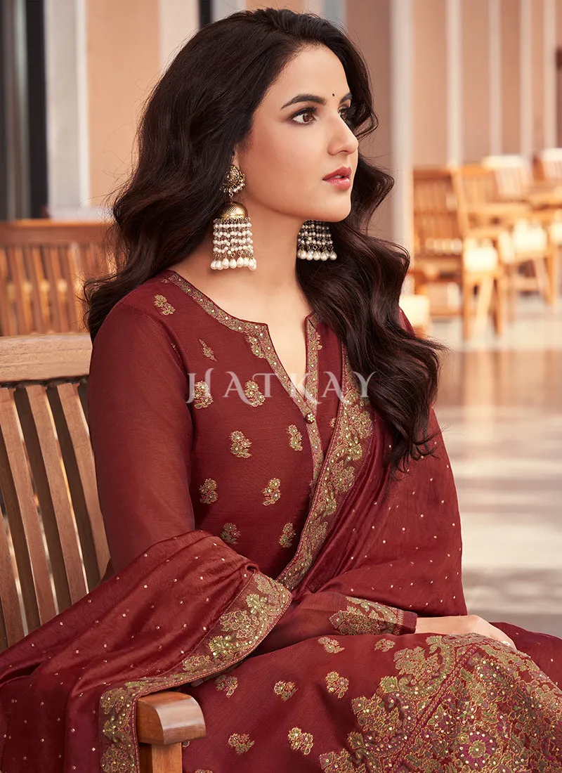 Burnt Red Embroidery Designer Salwar Kameez