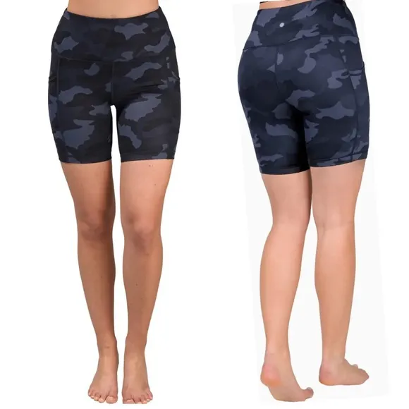 Camo Hi Rise Bike Shorts Spandex Compression Side Pocket 9” inseam Size Medium