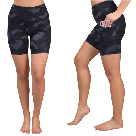 Camo Hi Rise Bike Shorts Spandex Compression Side Pocket 9” inseam Size Medium