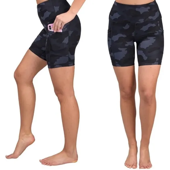 Camo Hi Rise Bike Shorts Spandex Compression Side Pocket 9” inseam Size Medium