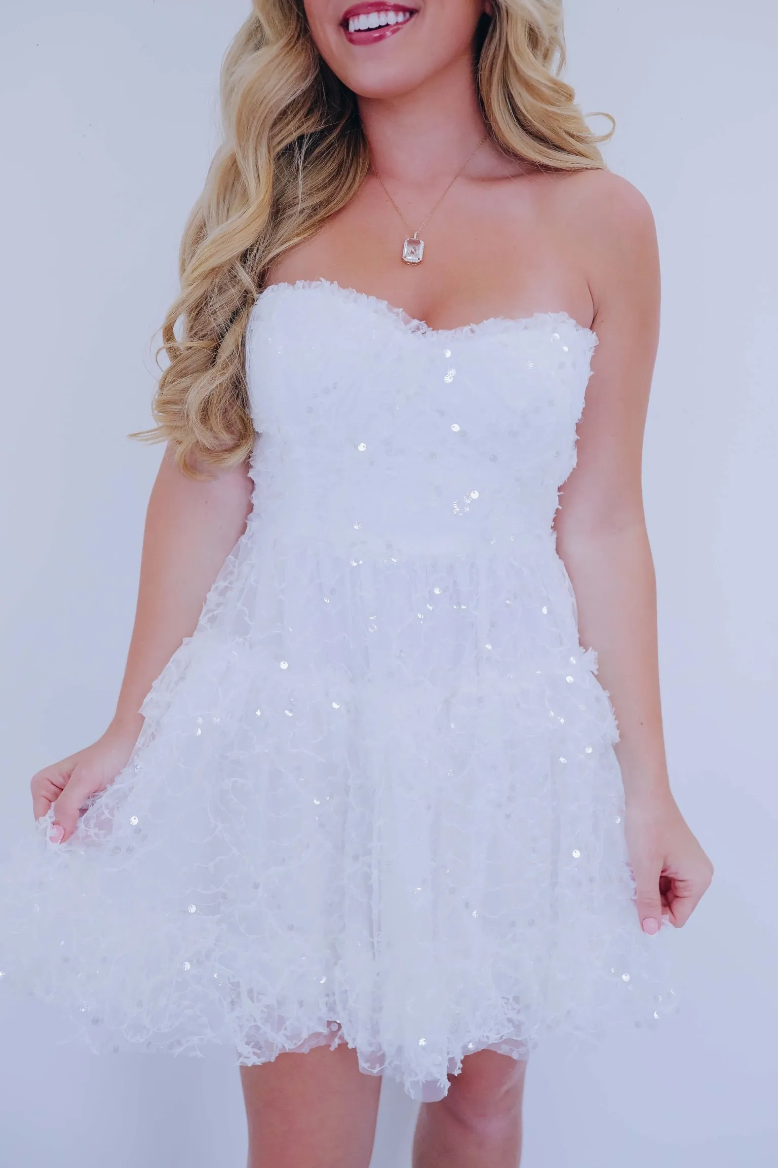 Celebration Sequin Lace Strapless Mini Dress