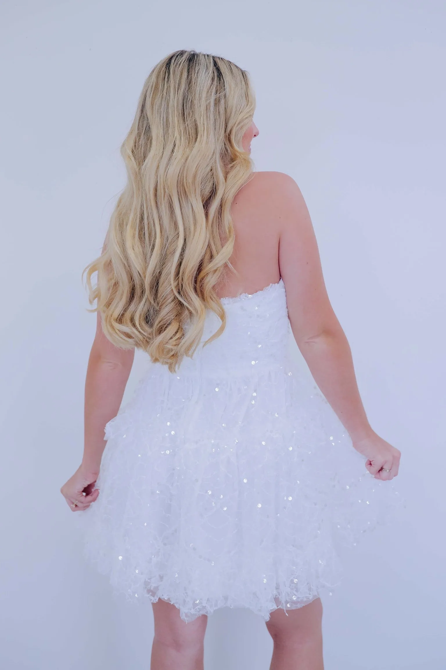 Celebration Sequin Lace Strapless Mini Dress