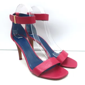 Celine Ankle Strap Sandals Fuchsia Leather Size 39 Open Toe Heels