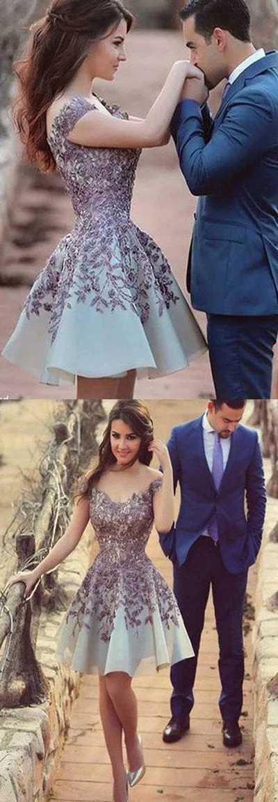 Charming Junior Homecoming Dresses, Cheap Short Prom Dress With Appliques, MH160