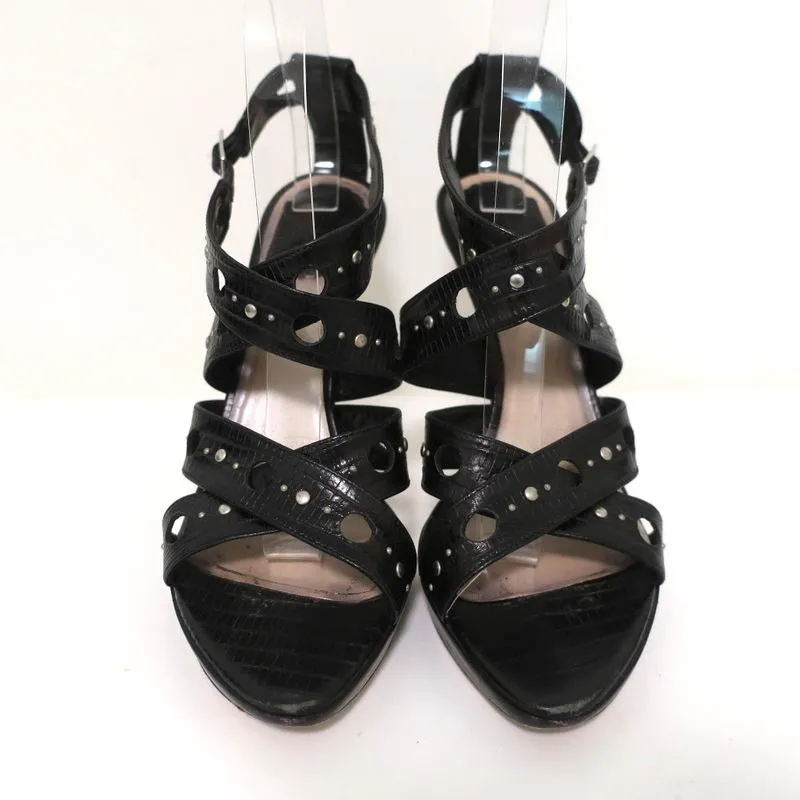 Christian Dior Bubble Sandals Black Lizard-Embossed Leather Size 39 Strappy Heel