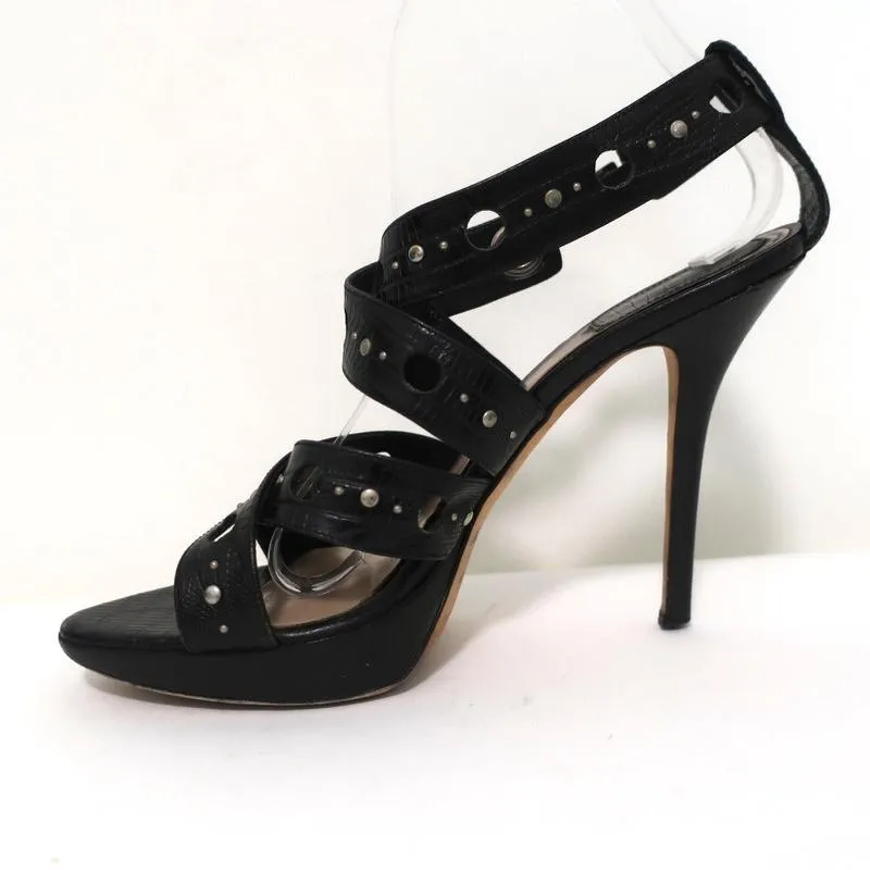 Christian Dior Bubble Sandals Black Lizard-Embossed Leather Size 39 Strappy Heel
