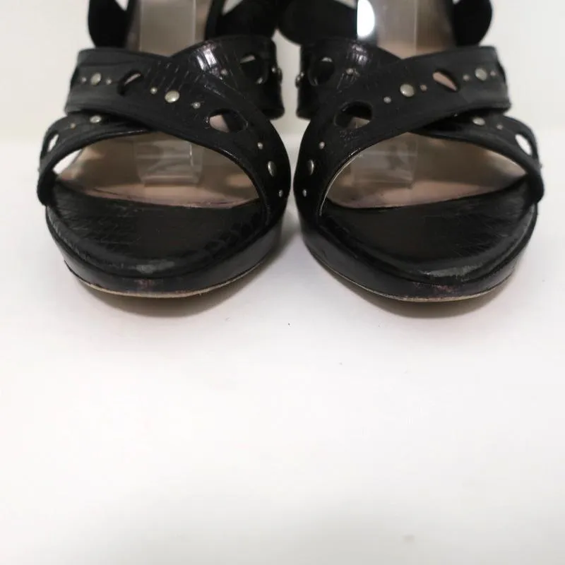 Christian Dior Bubble Sandals Black Lizard-Embossed Leather Size 39 Strappy Heel