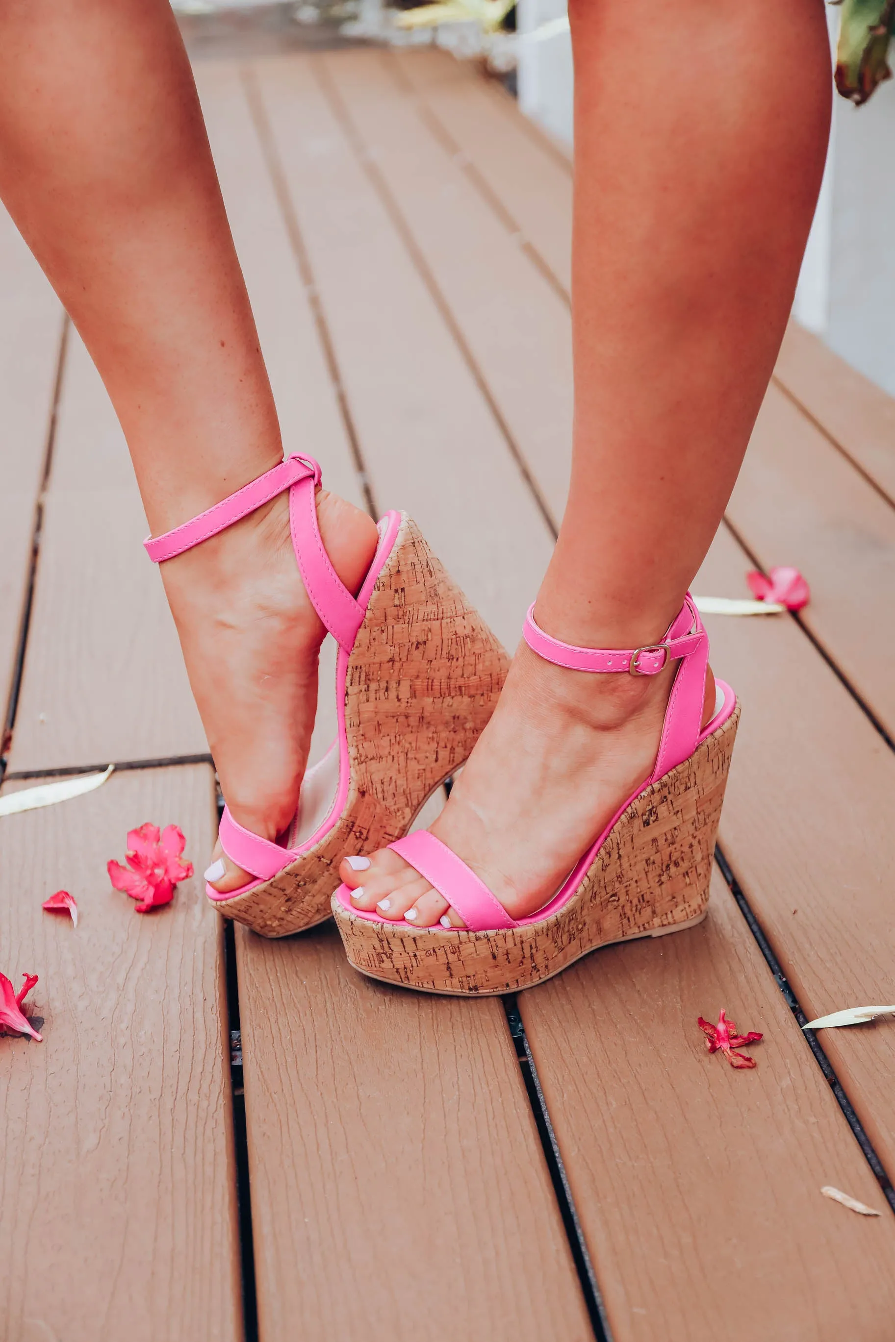 Clock Out Wedge Sandel - Hot Pink
