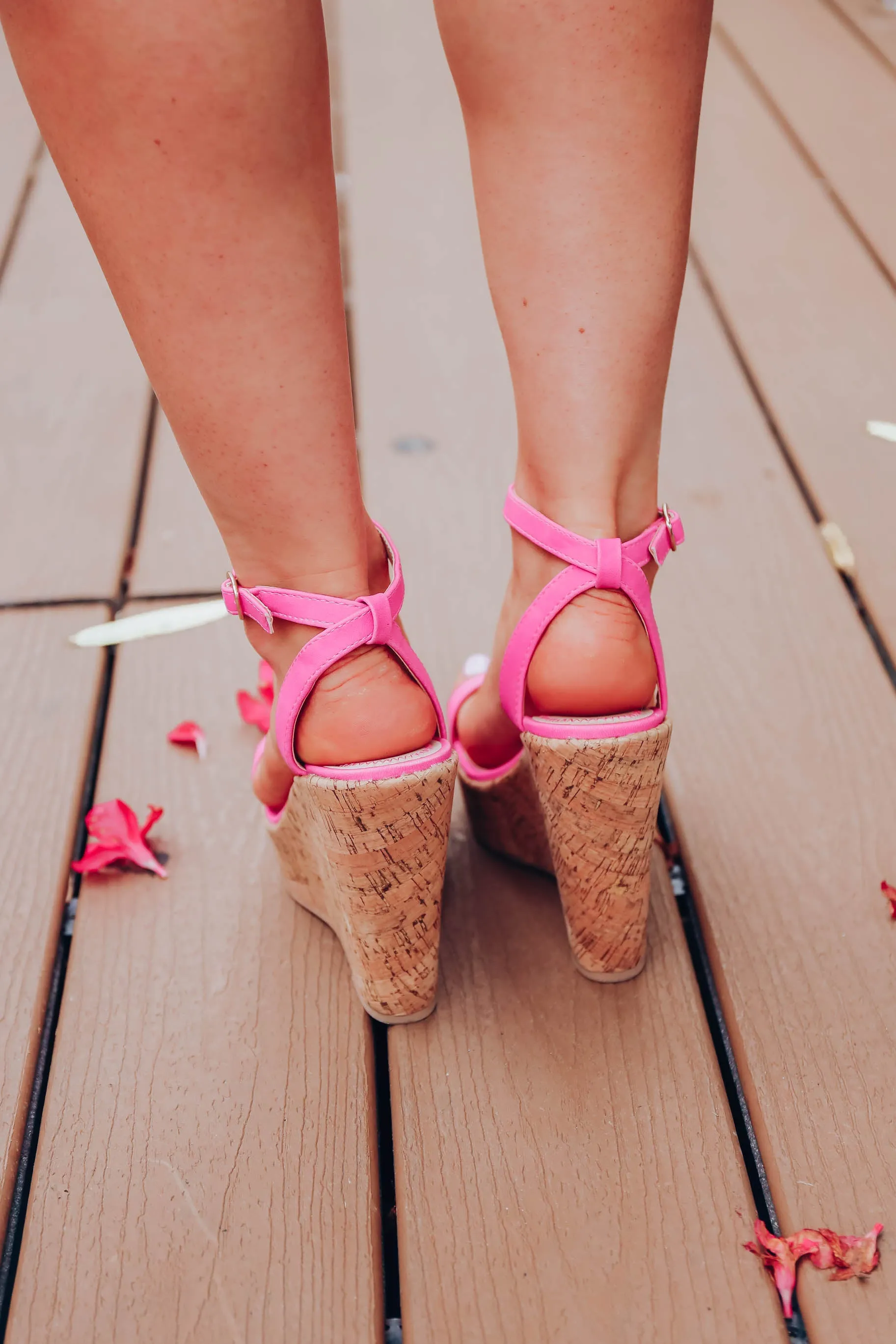 Clock Out Wedge Sandel - Hot Pink