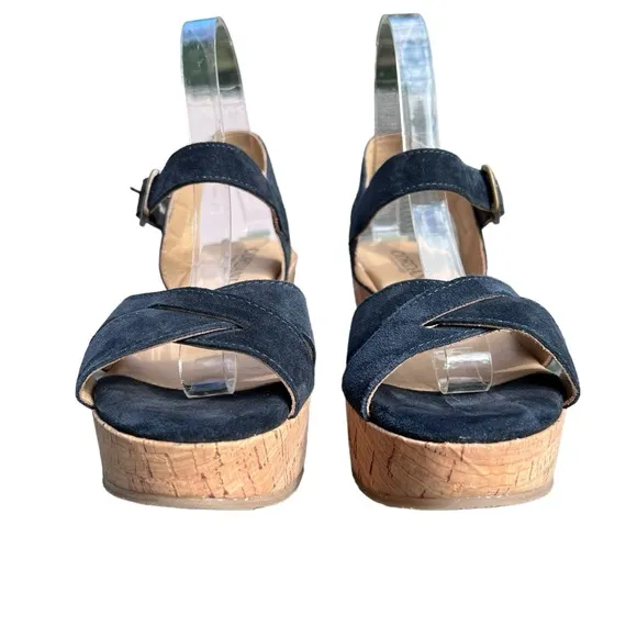 Cordani Candy Platform Cork Wedge Open-Toe Sandal Navy Blue EU Size 37