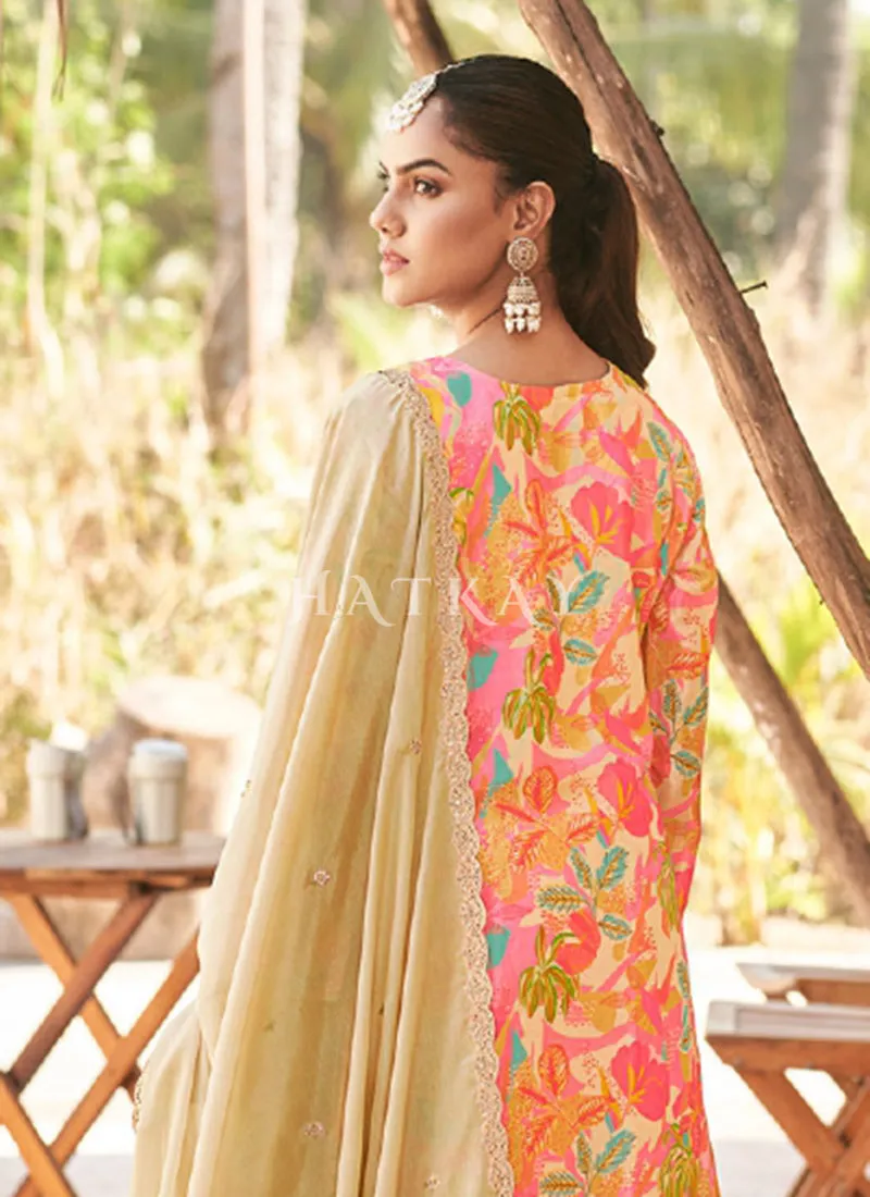 Cream Multicolored Embroidery Pakistani Pant Suit