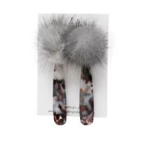Crimson   Grey Puff Earrings