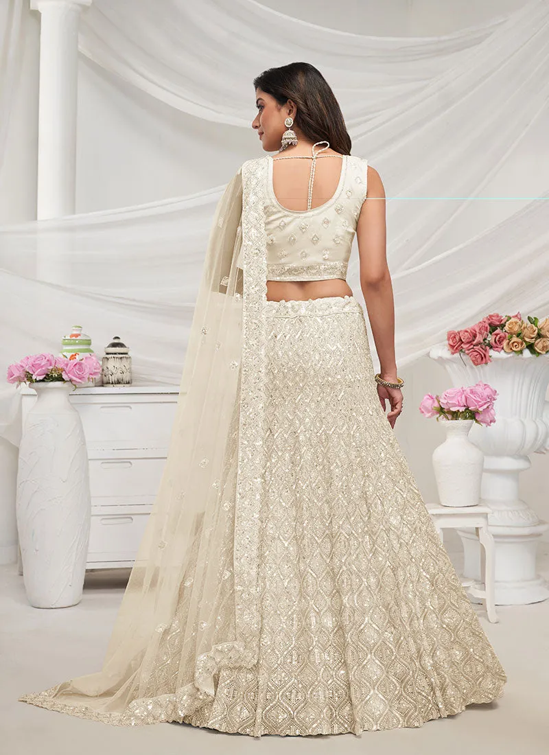 Crème White Sequence Embroidery Wedding Lehenga Choli