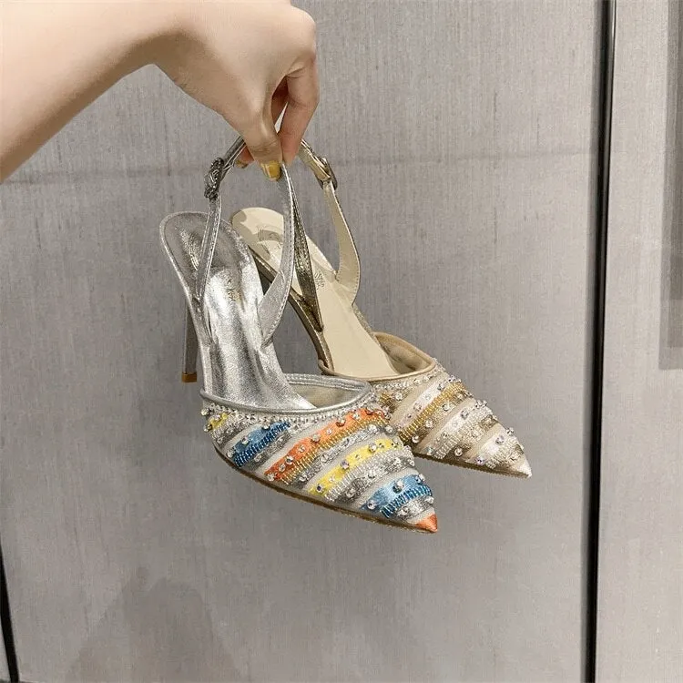 Crystal Stiletto Pointed Bridesmaid Wedding Shoes Women Sandals