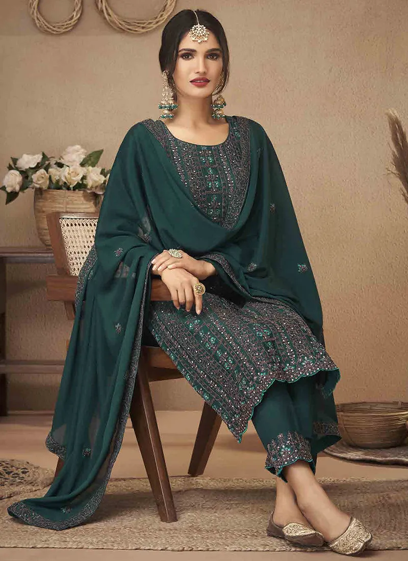 Dark Green Embroidery Traditional Salwar Suit