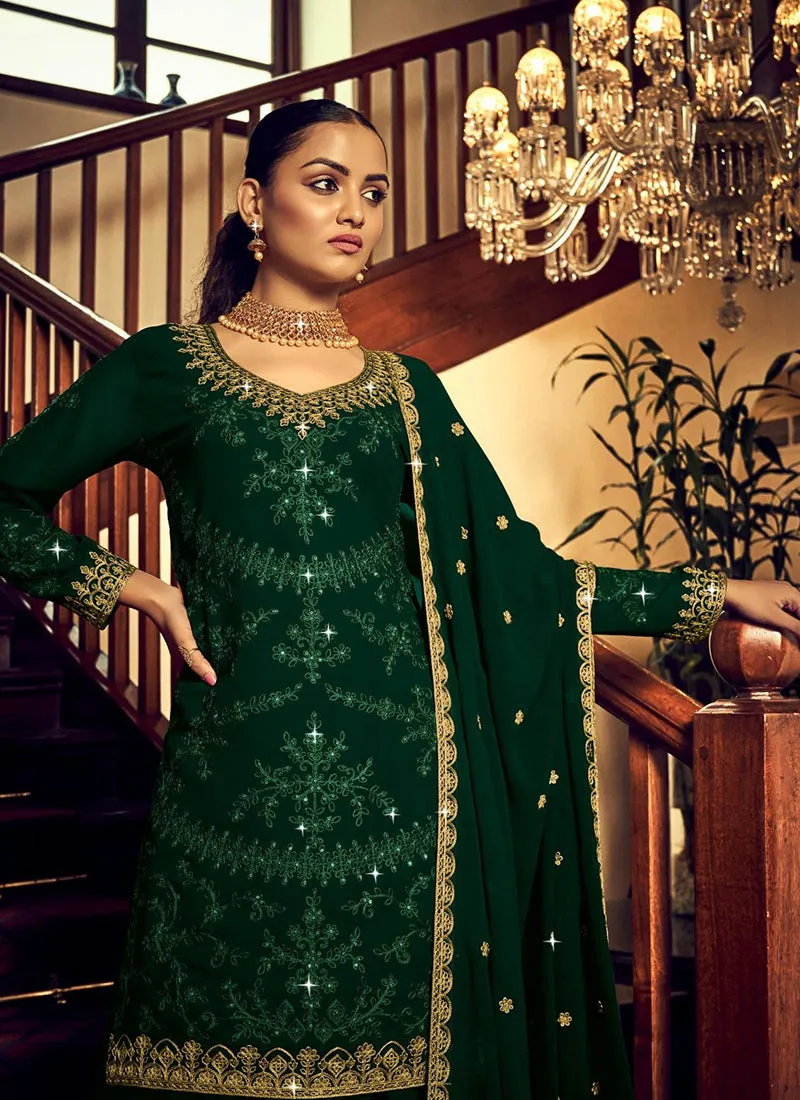 Dark Green Traditional Embroidery Lehenga Suit