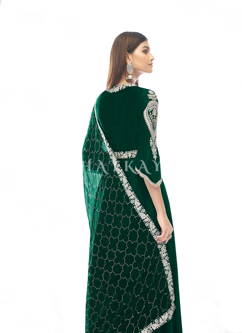 Dark Green Zari Embroidered Slit Style Anarkali Pant Suit