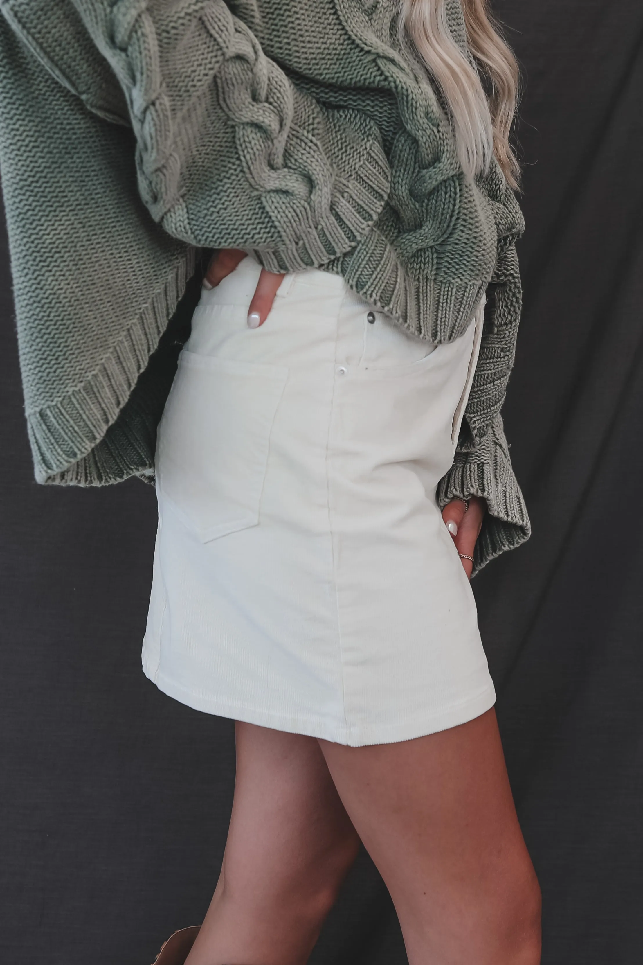 DEAL Call Me Out Cream Corduroy Skirt