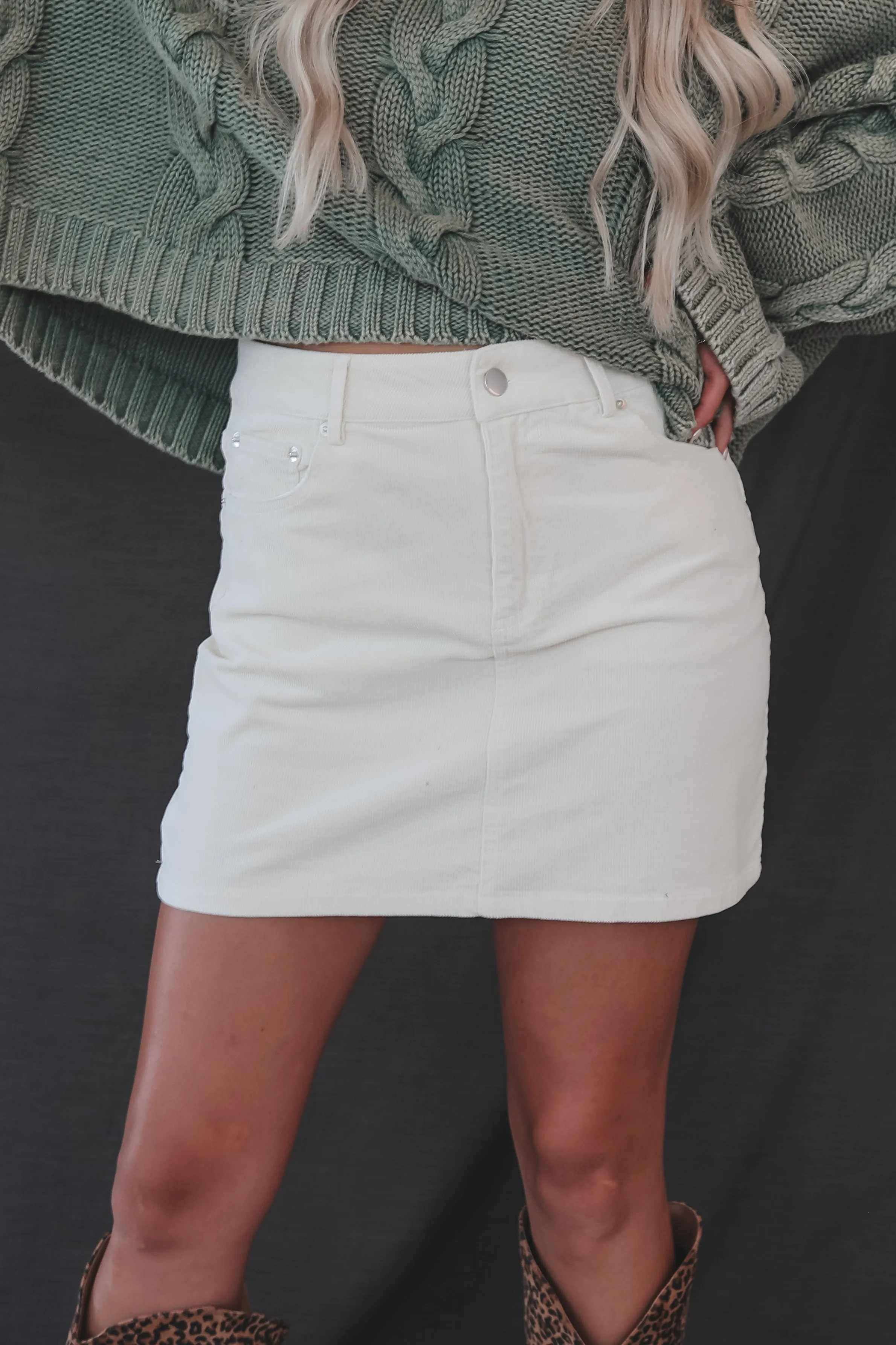 DEAL Call Me Out Cream Corduroy Skirt