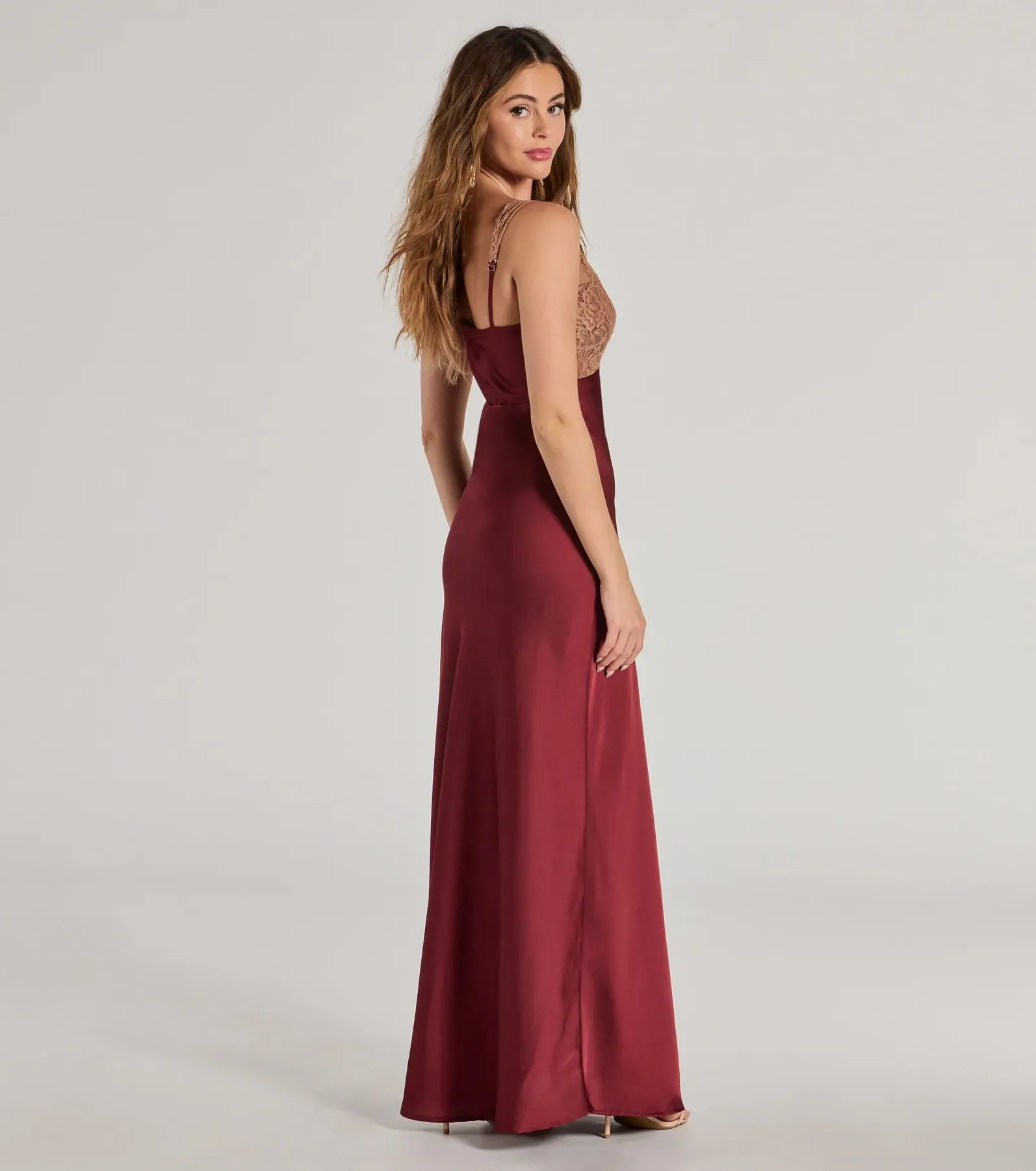 Deirdre Satin and Lace Sleeveless Mermaid Dress