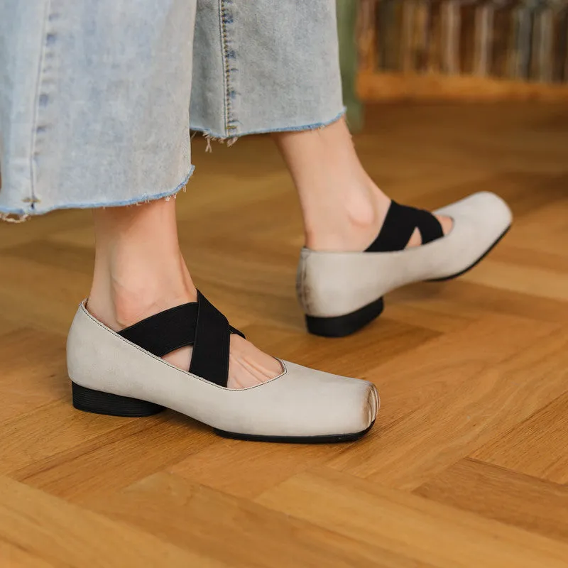 Demi Beige Square toe Ballet Flats