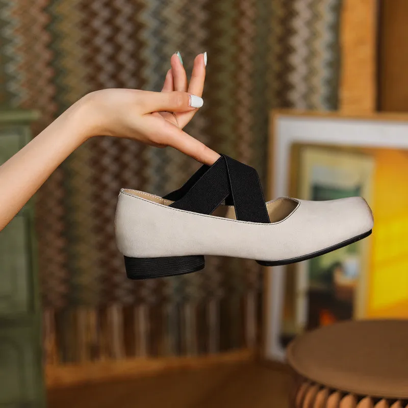 Demi Beige Square toe Ballet Flats