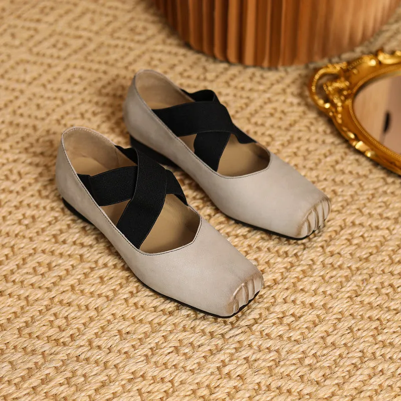 Demi Beige Square toe Ballet Flats