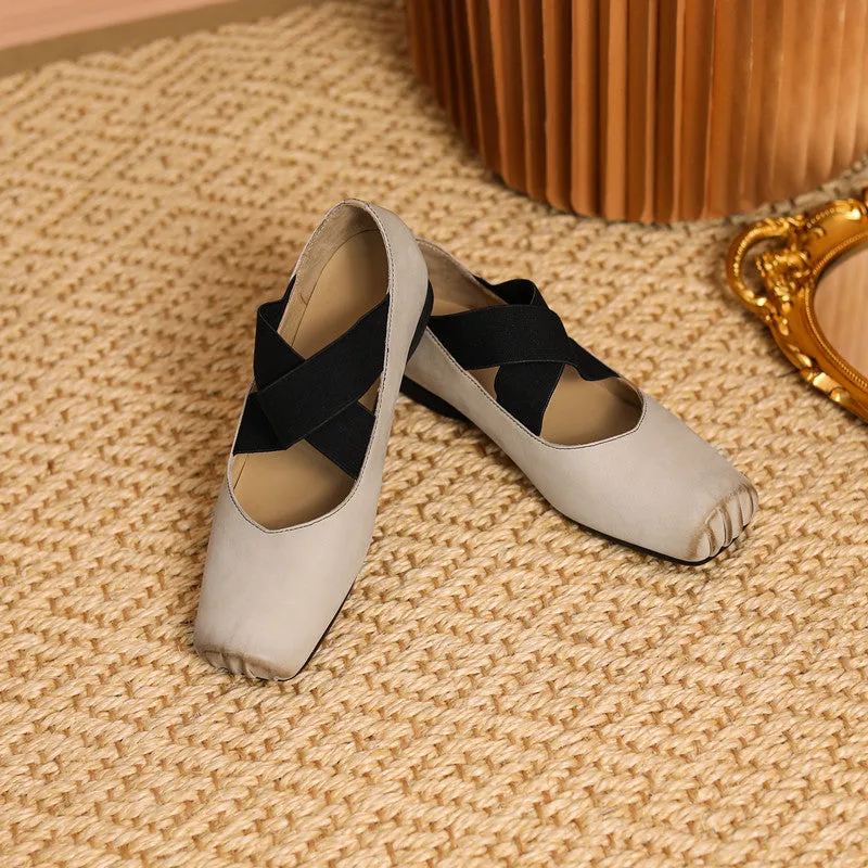 Demi Beige Square toe Ballet Flats