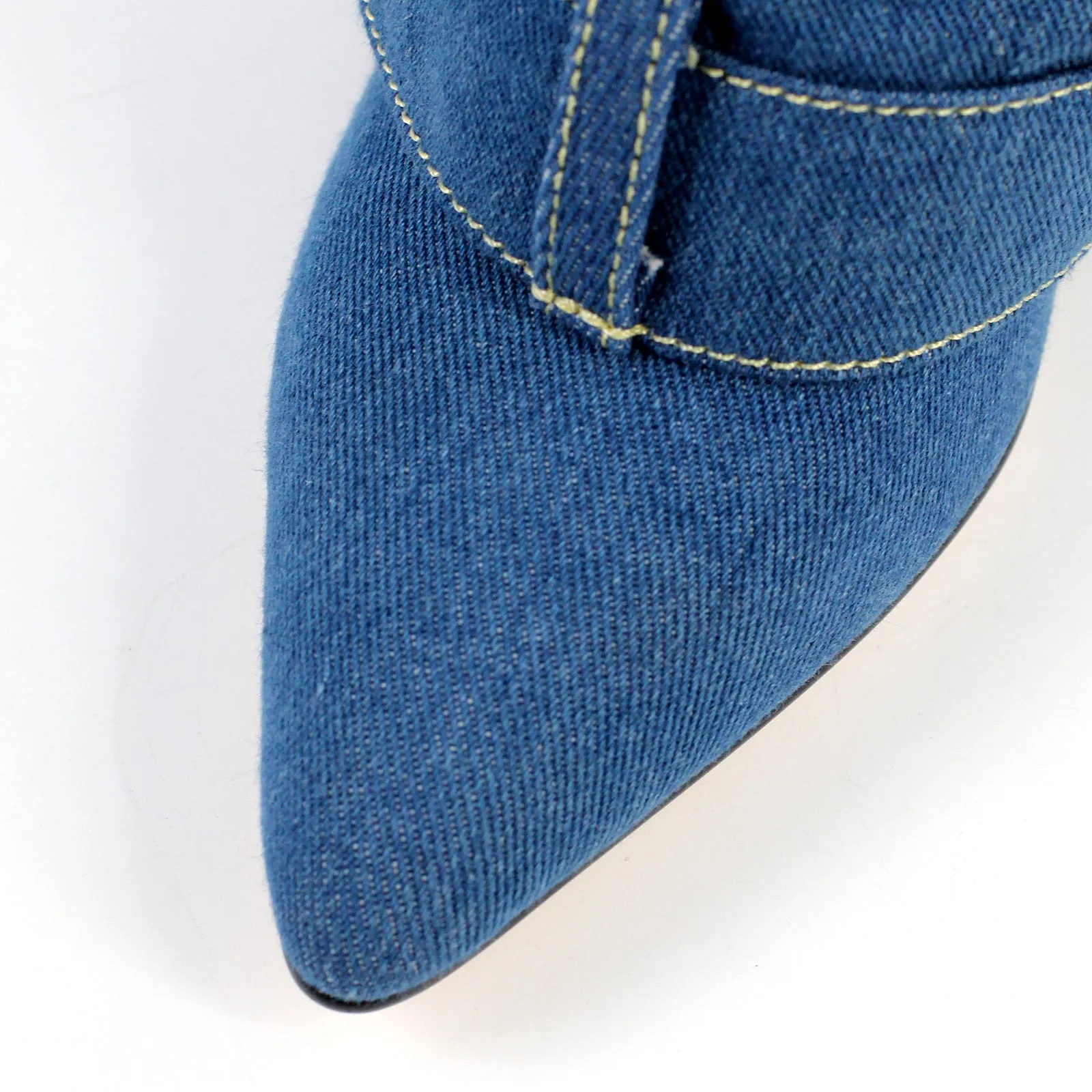 Denim Pointed Toe Wedge Heel Fold Over Boots