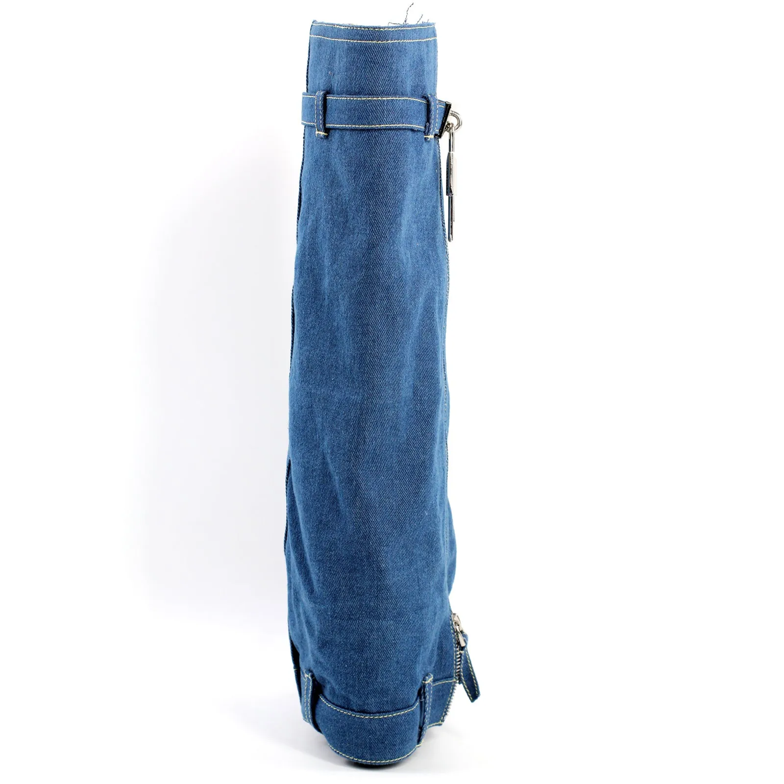 Denim Pointed Toe Wedge Heel Fold Over Boots