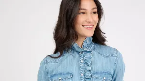 DENIM RUFFLE SNAP SHIRT