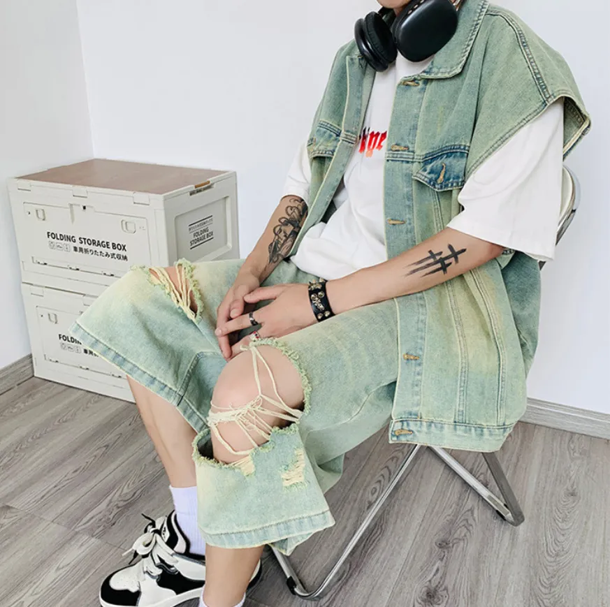 Denim tank and shorts suit -D258 | Inspanda