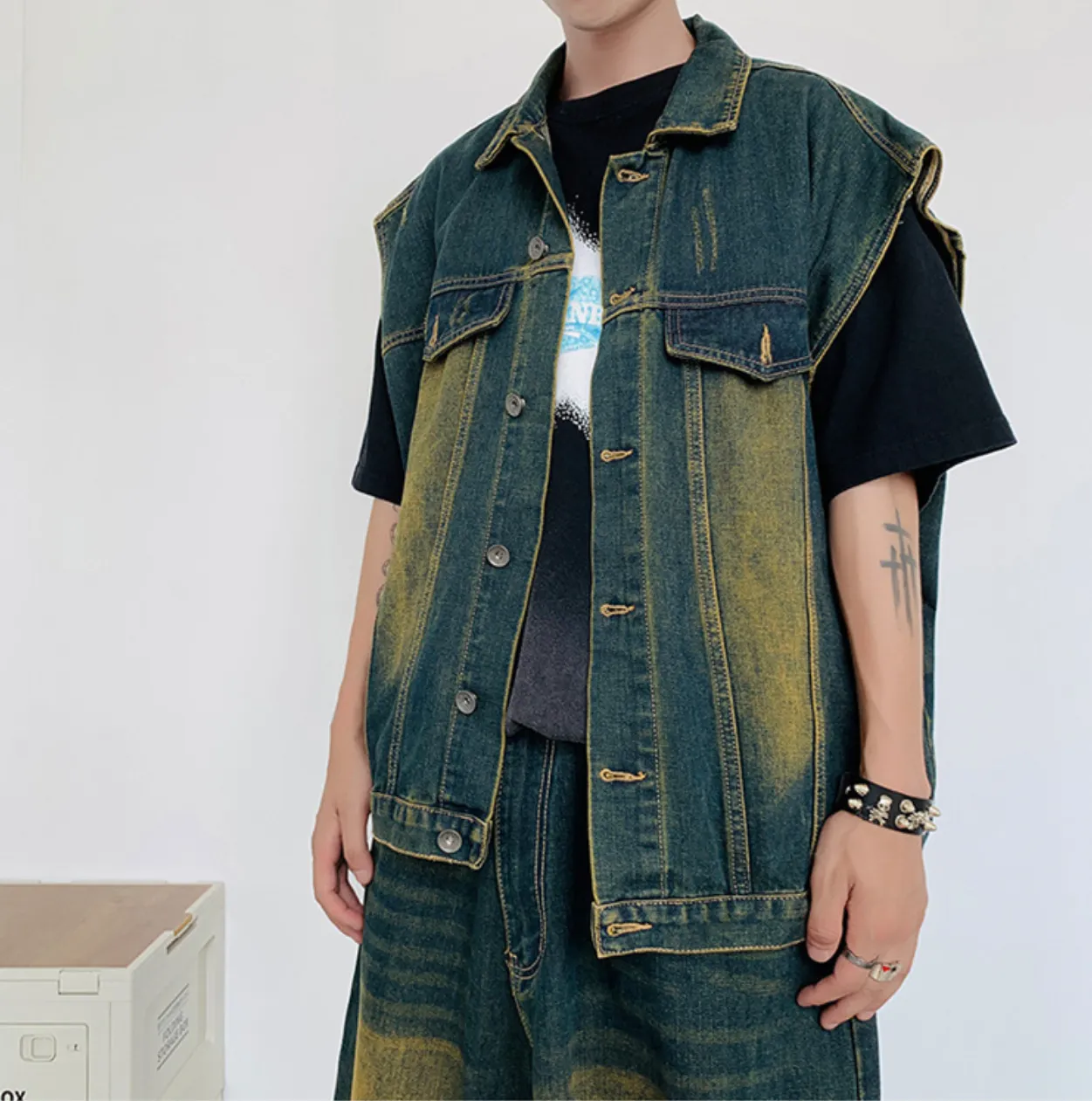 Denim tank and shorts suit -D258 | Inspanda