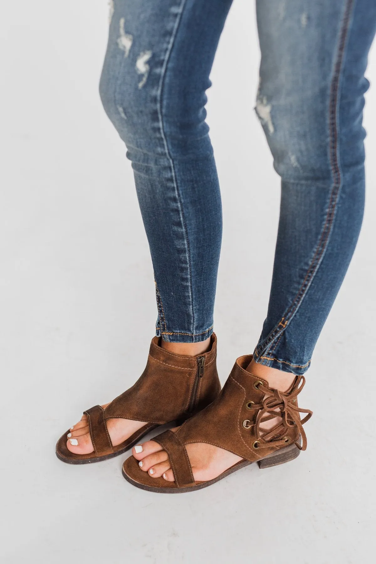 Diba True Leather Day Camp Sandals - Chestnut Suede