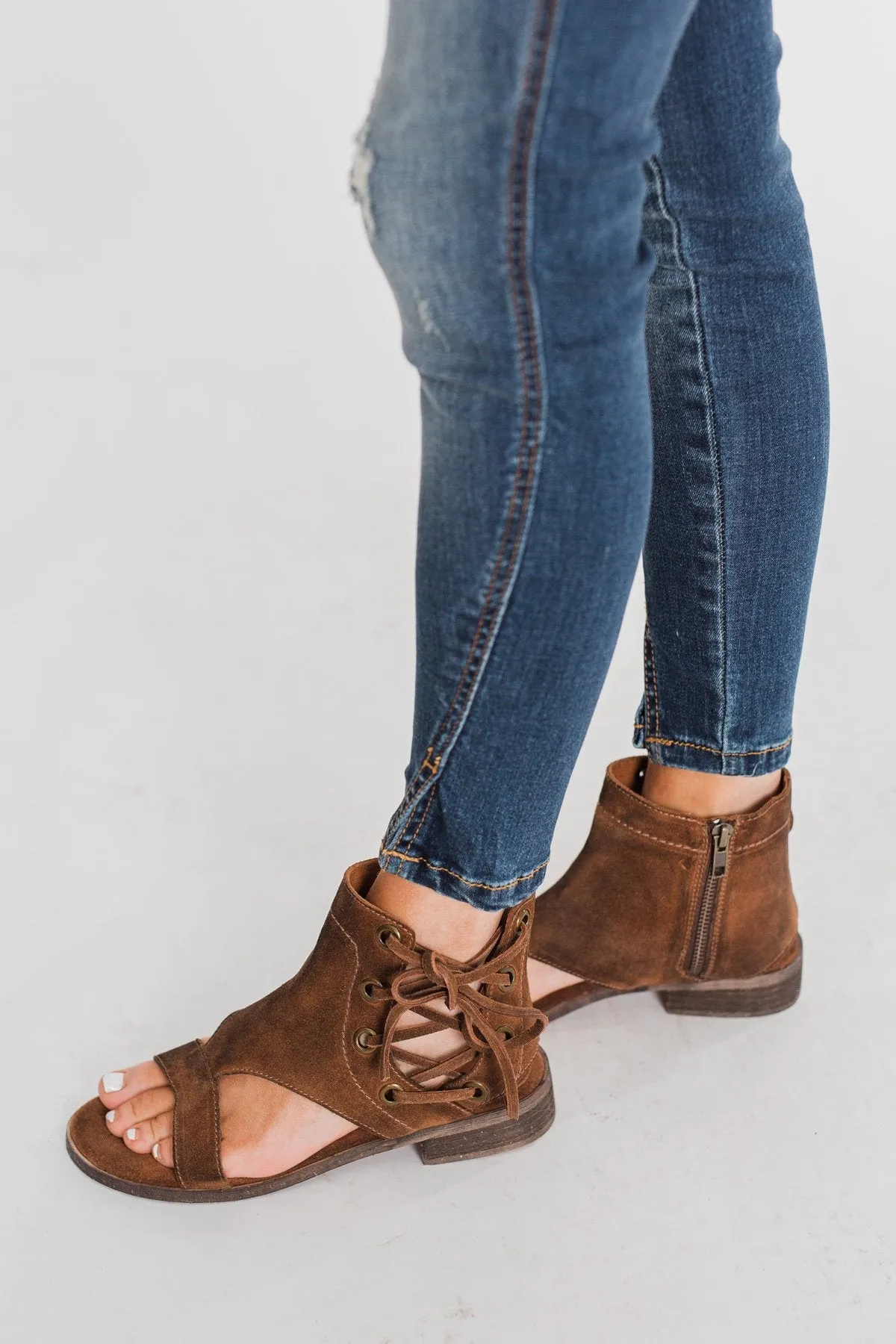 Diba True Leather Day Camp Sandals - Chestnut Suede