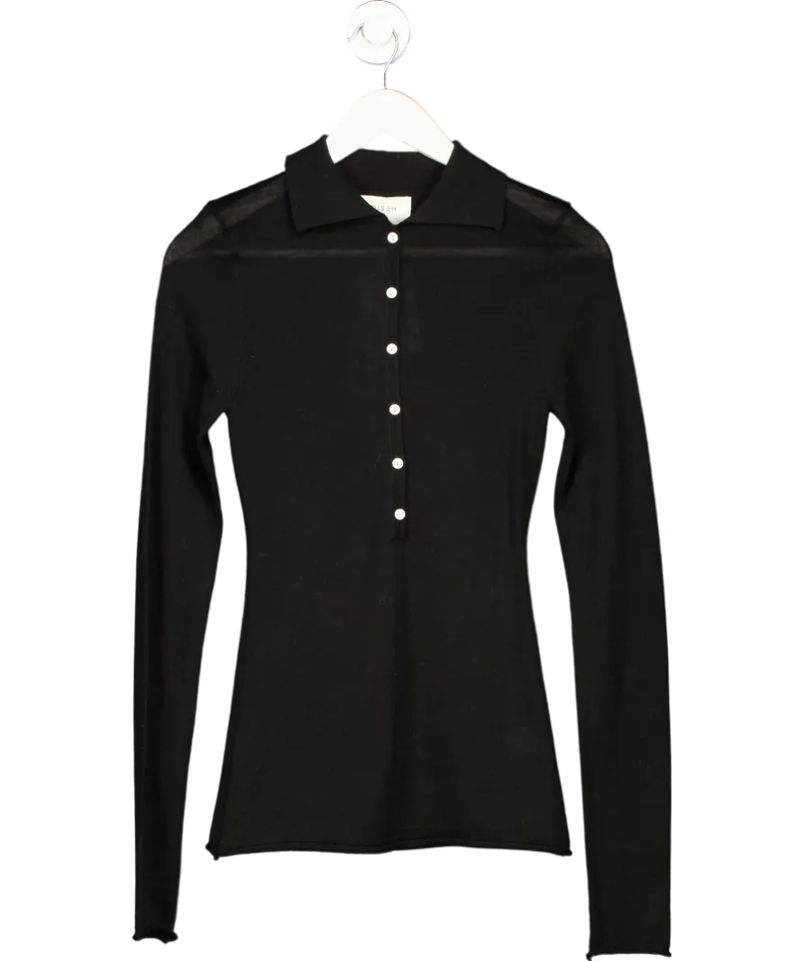DISSH Black Jane Merino Wool Polo Knit Top UK XS