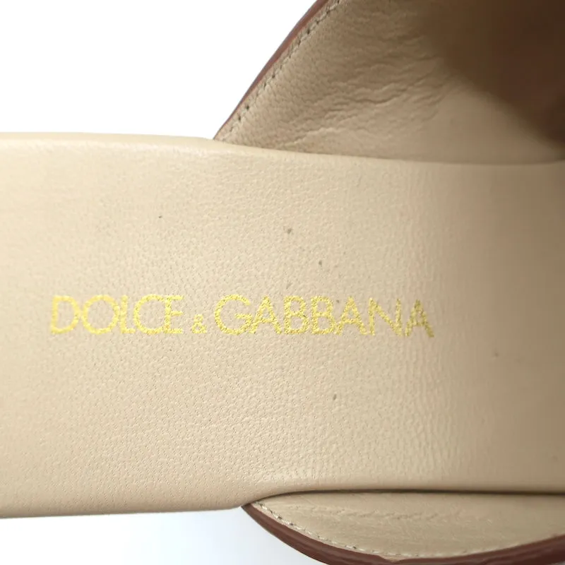 Dolce & Gabbana Brigitte Logo Wood Platform Wedge Sandals Brown Leather Size 36